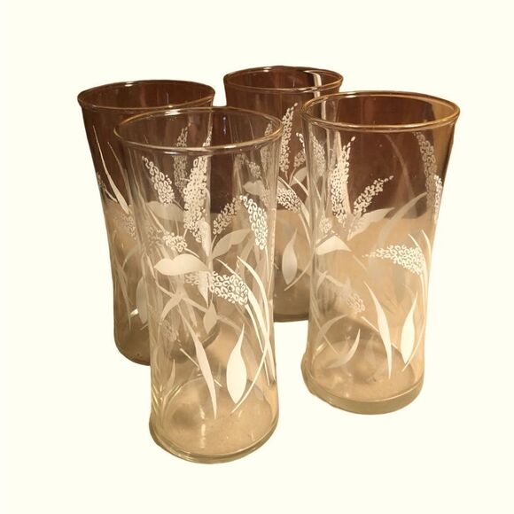 Vintage Set 4 Wheat Tumblers Coolers Glasses Gold Trim 3” W x 6.5” H Replacement - Picture 1 of 4